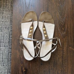 Salvatore Ferragamo Bronze Dark Gold Thong T-strap Flat Sandals
